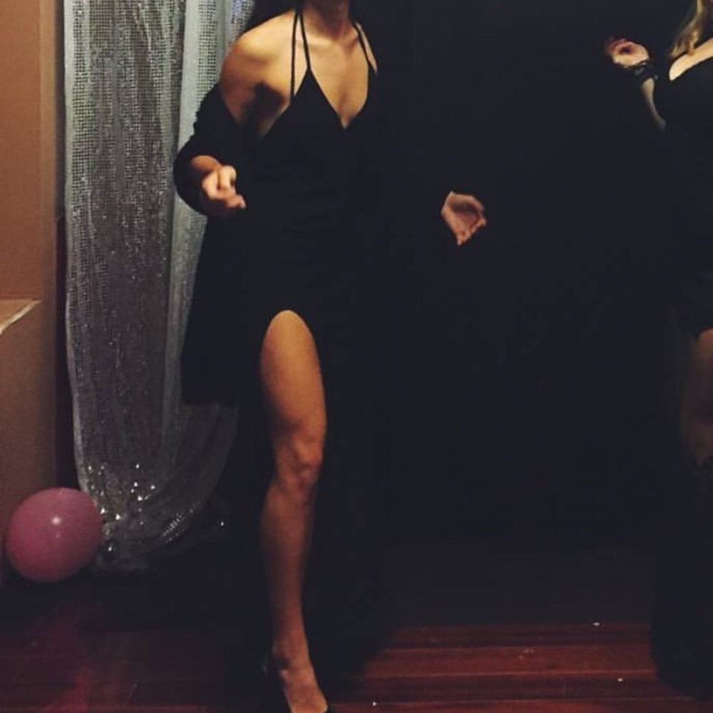 classy chic black halter formal dress